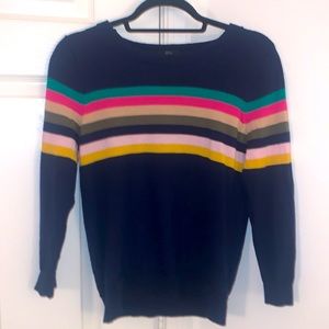 J. Crew Navy Blue and Rainbow striped sweater